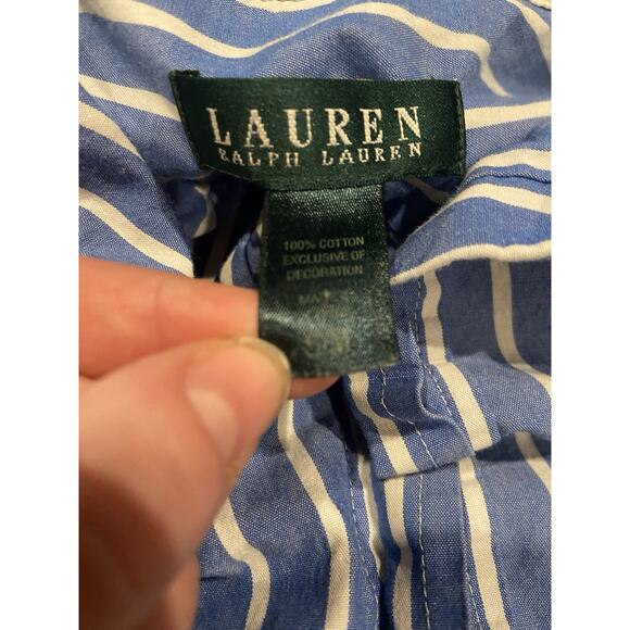 Lauren Ralph Lauren M Blue White Striped broad cloth blue embroidered button up - Picture 3 of 6